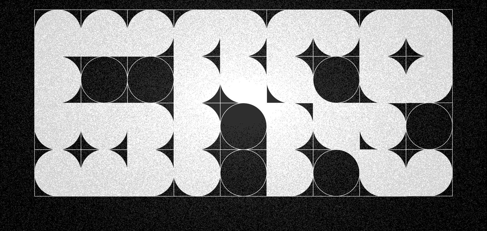 SREO brand pattern of rounded geometric shapes and four-pointed stars